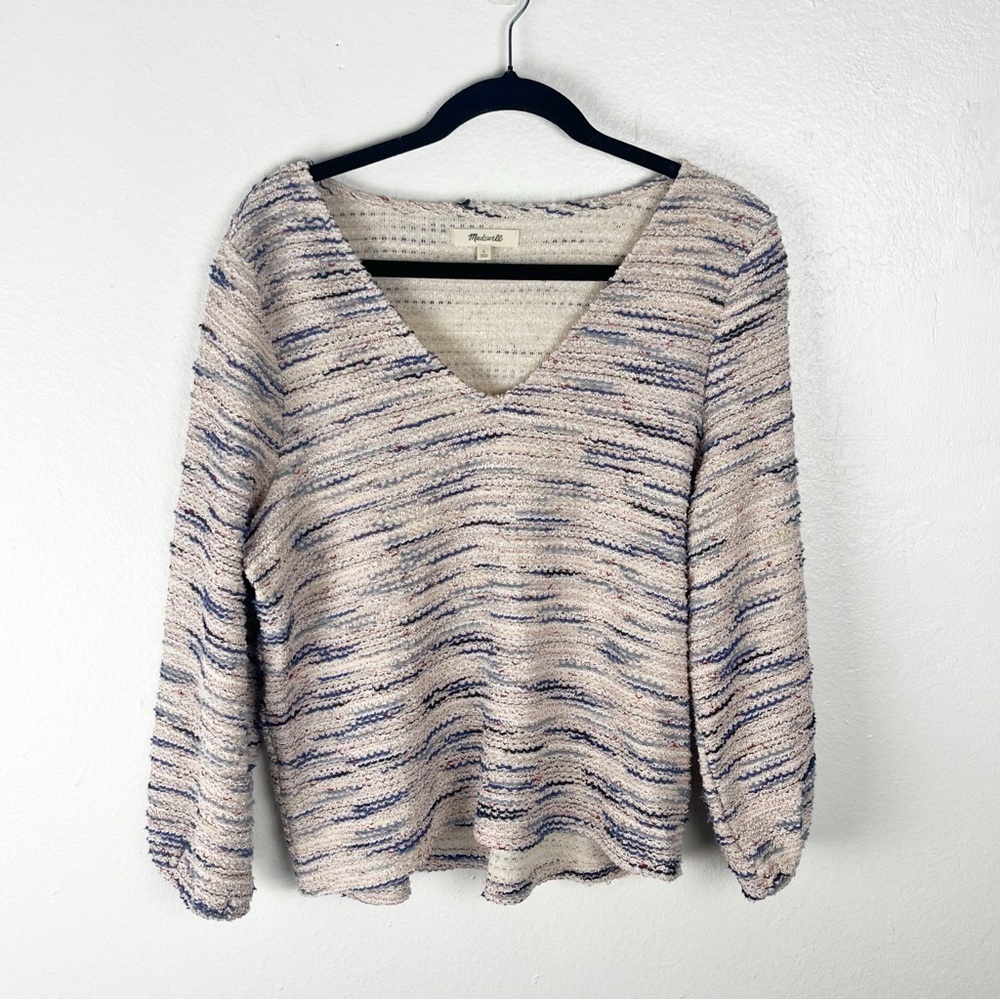 MADEWELL Rainbow Jacquard V-Neck Long Sleeves Sweater Size Large Preppy Casual
